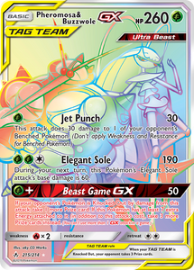 Pheromosa & Buzzwole GX 215/214 SM Unbroken Bonds Holo Hyper Rare Rainbow Full Art Pokemon Card TCG