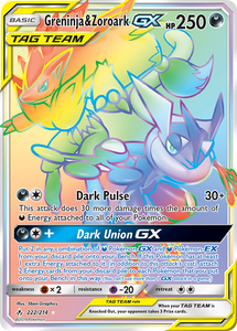 Greninja & Zoroark GX 222/214 SM Unbroken Bonds Holo Hyper Rare Rainbow Full Art Pokemon Card TCG