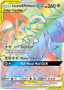 Lucario & Melmetal GX 224/214 SM Unbroken Bonds Holo Hyper Rare Rainbow Full Art Pokemon Card TCG