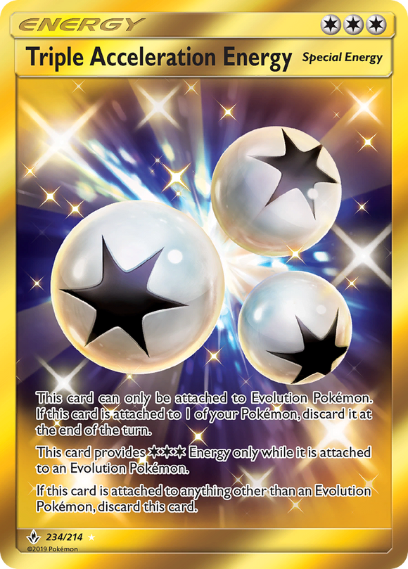 Triple Acceleration Energy 234/214 SM Unbroken Bonds Holo Secret Rare Gold Full Art Pokemon Card TCG