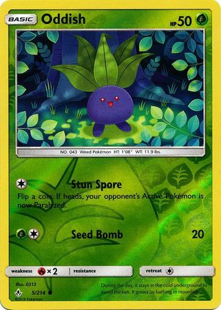 Oddish 5/214 SM Unbroken Bonds Reverse Holo Common Pokemon Card TCG Near Mint Pack Fresh