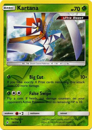 Kartana 19/214 SM Unbroken Bonds Reverse Holo Rare Pokemon Card TCG Near Mint Pack Fresh