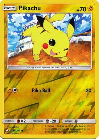Pikachu 54/214 SM Unbroken Bonds Reverse Holo Common Pokemon Card TCG Near Mint Pack Fresh