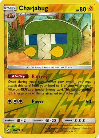 Charjabug 58/214 SM Unbroken Bonds Reverse Holo Uncommon Pokemon Card TCG Near Mint Pack Fresh