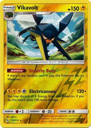 Vikavolt 59/214 SM Unbroken Bonds Reverse Holo Rare Pokemon Card TCG Kawaii Collector Vikavolt 59/214 SM Unbroken Bonds Reverse Holo Rare Pokemon Card TCG Kawaii Collector