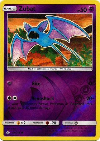 Zubat 64/214 SM Unbroken Bonds Reverse Holo Common Pokemon Card TCG Near Mint Pack Fresh