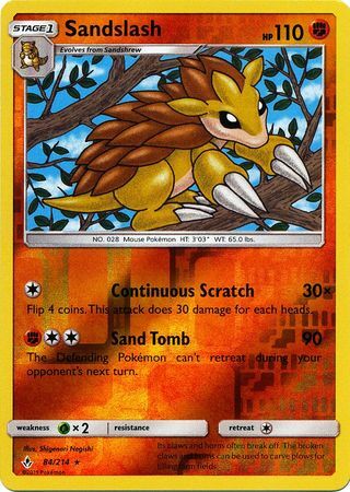 Sandslash 84/214 SM Unbroken Bonds Reverse Holo Rare Pokemon Card TCG Near Mint Pack Fresh