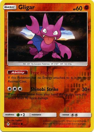 Gligar 98/214 SM Unbroken Bonds Reverse Holo Common Pokemon Card TCG Near Mint Pack Fresh