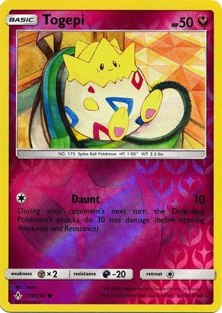 Togepi 136/214 SM Unbroken Bonds Reverse Holo Common Pokemon Card TCG Near Mint Pack Fresh