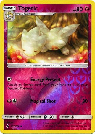 Togetic 137/214 SM Unbroken Bonds Reverse Holo Uncommon Pokemon Card TCG Near Mint Pack Fresh