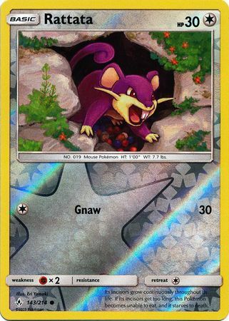 Rattata 143/214 SM Unbroken Bonds Reverse Holo Common Pokemon Card TCG Near Mint Pack Fresh