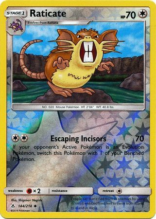 Raticate 144/214 SM Unbroken Bonds Reverse Holo Uncommon Pokemon Card TCG Near Mint Pack Fresh