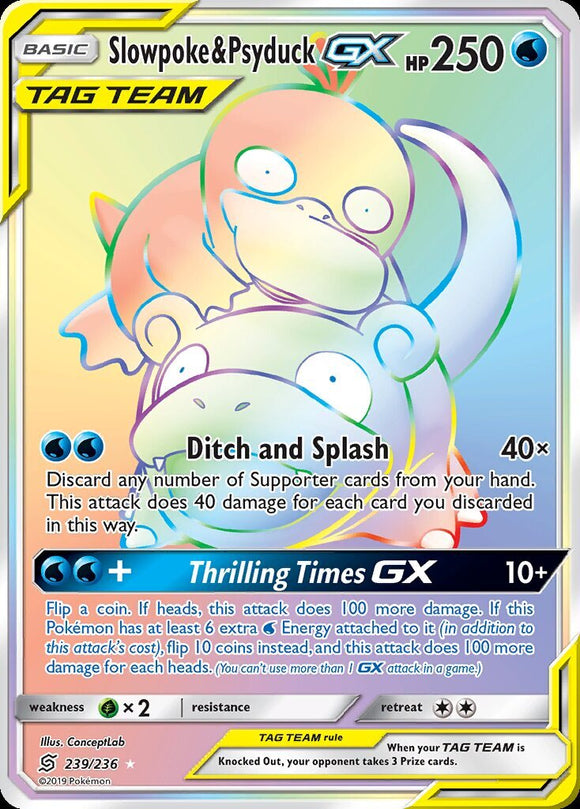 Slowpoke & Psyduck GX 239/236 SM Unified Minds Holo Rainbow Full Art Secret Hyper Rainbow Rare Pokemon Card TCG kawaii collector australia