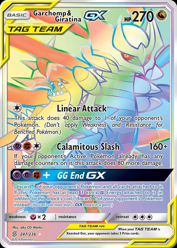 Garchomp & Giratina GX 247/236 SM Unified Minds Holo Rainbow Full Art Secret Hyper Rainbow Rare Pokemon Card TCG kawaii collector aus