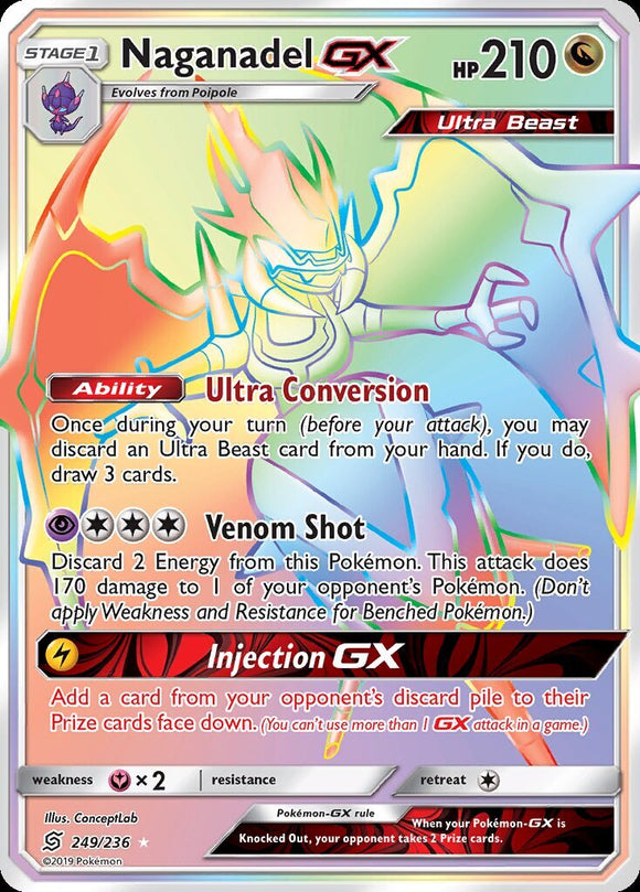 Naganadel GX 249/236 SM Unified Minds Holo Rainbow Full Art Secret Hyper Rainbow Rare Pokemon Card TCG kawaii collector australia