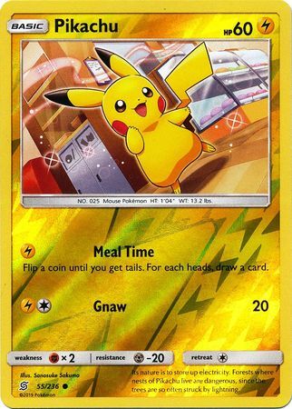 Pikachu 55/236 SM Unified Minds Reverse Holo Common Pokemon Card TCG kawaii collector australia