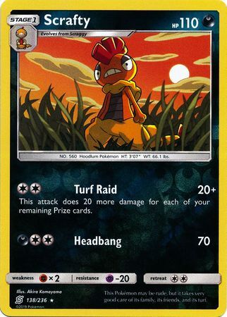 Scrafty 138/236 SM Unified Minds Reverse Holo Rare Pokemon Card TCG kawaii collector australia