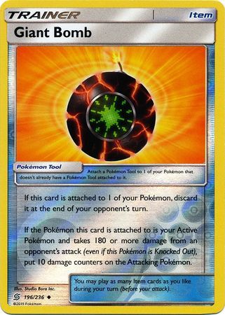 Giant Bomb 196/236 SM Unified Minds Reverse Holo Uncommon Trainer Pokemon Card TCG kawaii collector australia
